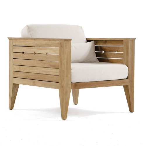 12160dp Craftsman teak armchair with cushions angled view on white background