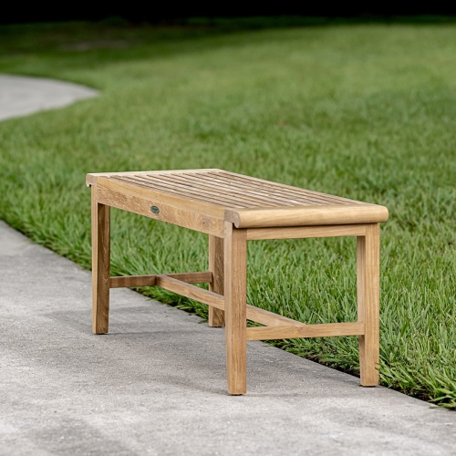 13915 Laguna 4 foot long teak Backless Bench angled view of seat on white background