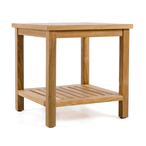 14107 Veranda Teak End Table side angled view on white background