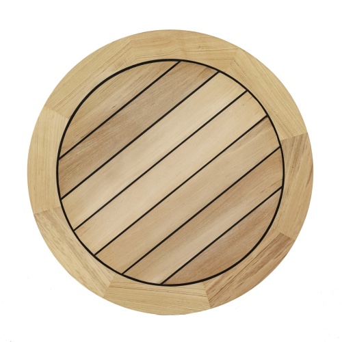 15969 Vogue 36 inch diameter Round Table Top with sikaflex marine sealant between teak slats on white background
