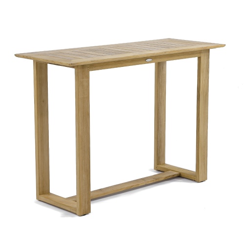 15999 Horizon Teak Bar Table angled on white background