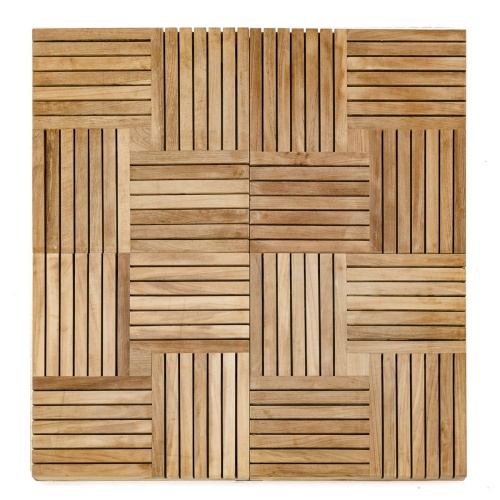 18411 parquet teak tiles one carton measuring ten point seventy five square feet four together in a square on white background