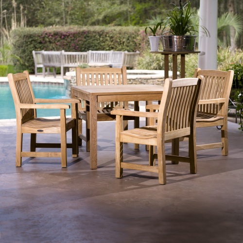 70425 Veranda 5 piece Square Teak Dining Set on white background