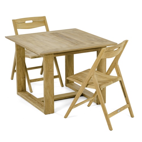 70616 Horizon Surf Dining Set of 2 Surf Chairs and a 39 inch square teak table on white background
