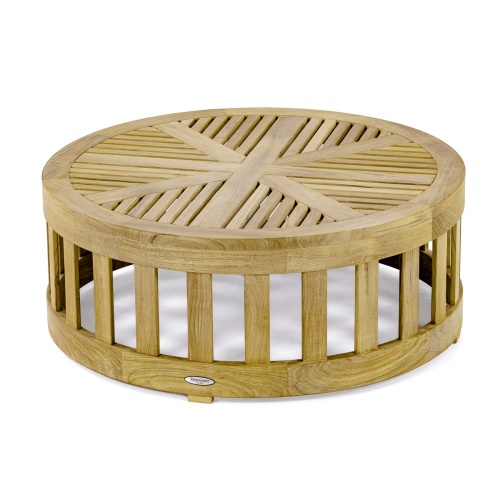 14171 Kafelonia Round Coffee table on concrete patio overlooking ocean