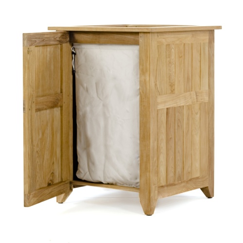 18165hm Palazzo Roman Numeral One teak Hamper open door on white background