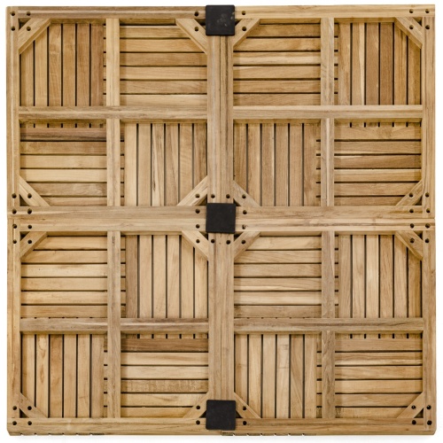 18411 parquet teak tiles one carton four together in a square showing rear view with plastic connectors on white background