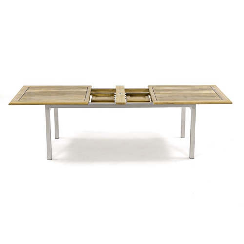 25025 Vogue Extension Table side view open position with leaves folded in table on white background