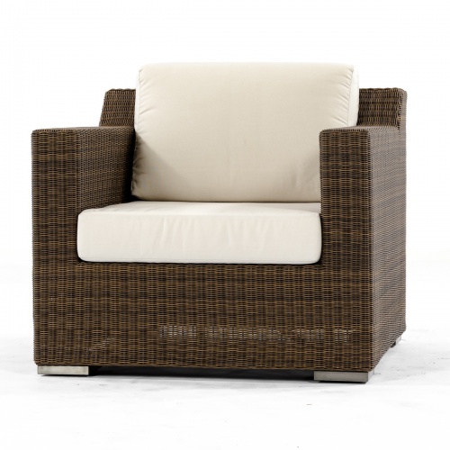 31001SG Malaga Deep Seating Synthetic Wicker Armchair with seat cushions in angled front view on white background
