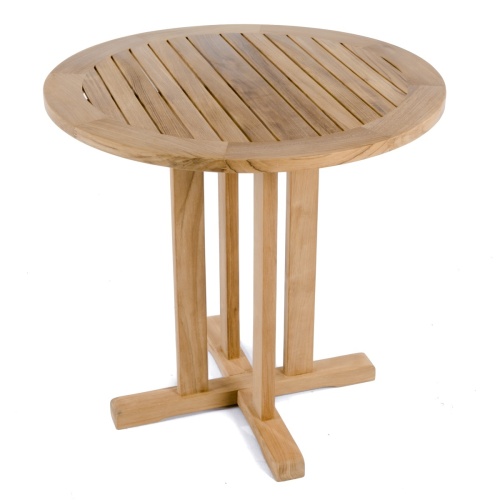 15771 Teak 30 Inch Round Bistro Table angled side view on white background