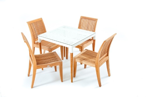 70420 Bloom Laguna teak and powder coated aluminum 5 piece Dining Set on white background 