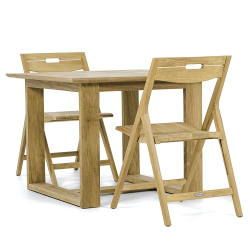 70616 Horizon Surf Dining Set of 2 Surf Chairs and a 39 inch square teak table side view on white background