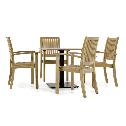 70700 Sussex 5 piece Dining Set of 4 teak dining armchairs and 30 inch square dining table side view on white background