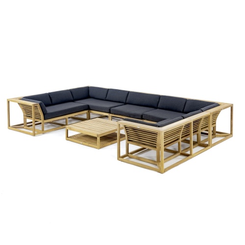 70755 Maya 6pc Lounge Set with cushions in U shape in front view on patio with staircase of house in the  background