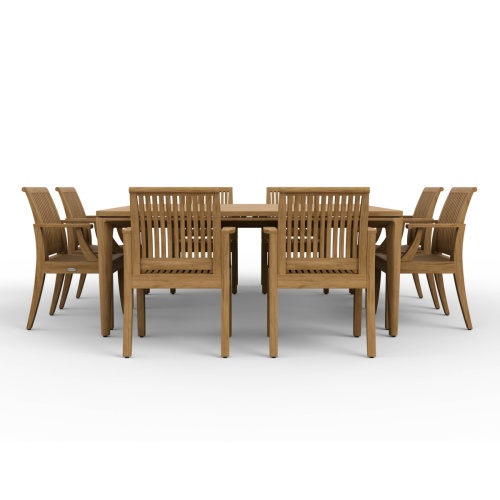  70867 Square Veranda Laguna 9 piece Dining Set of 8 teak dining armchairs and 6 foot square dining table showing side view on white background