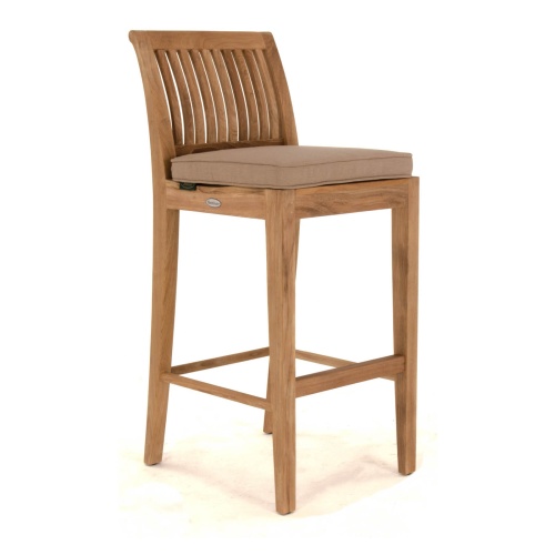 71910CV Laguna Side Counter or Bar Stool Seat Cushion on Laguna teak barstool front angled view on white background