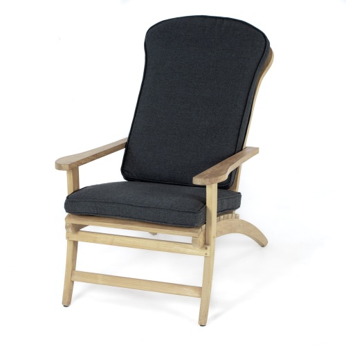 72221 Westminster Teak Adirondack Chair Cushion in Natte Sooty on Westminster teak Adirondack Chair angled front view on white background