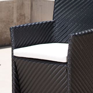 79001MTO Valencia Armchair Cushion on Valencia Armchair front angled view on outdoor patio 