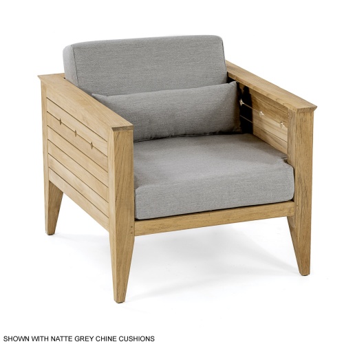 12160dp Craftsman teak armchair with cushions angled view on white background