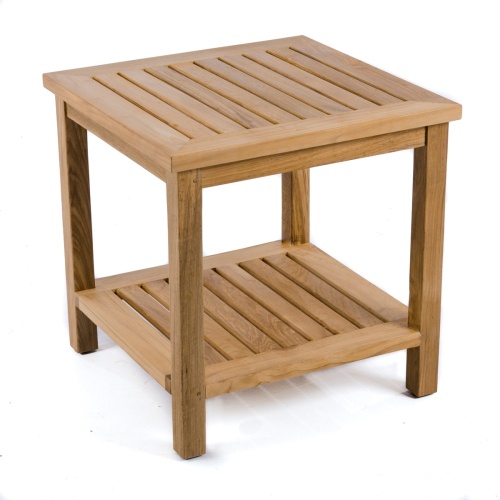 14107 Veranda Teak End Table side angled view on white background
