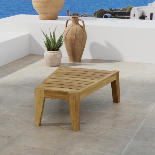 14918 Kafelonia Teak End Table showing 3 with 70373  Kafelonia 9 pc Sofa Sectional Set in  aerial view on tiled floor   