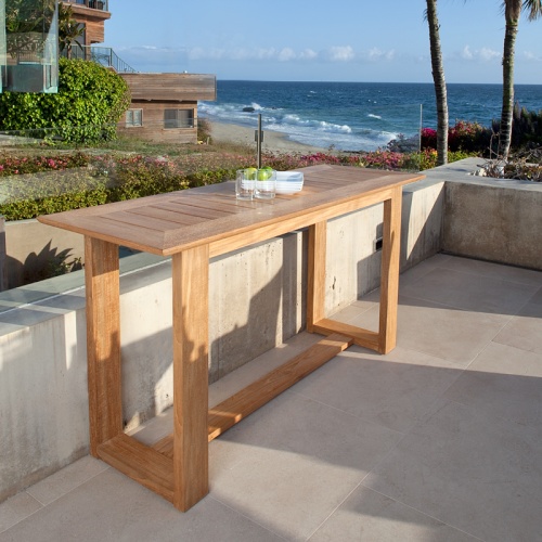 15669 Horizon Teak Console Table angled end view on white background