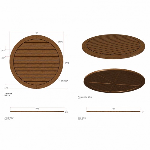 15762 Vogue 48 inch Round Table Top autocad on white background