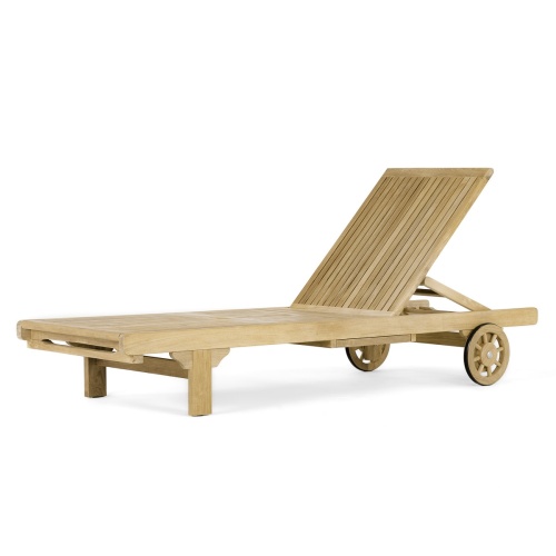 16512s Somerset teak Chaise Lounger angled showing reclining position backrest on white background