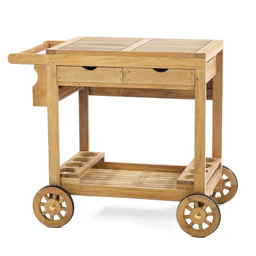 17105 Alicante teak Trolley Cart side view on white background