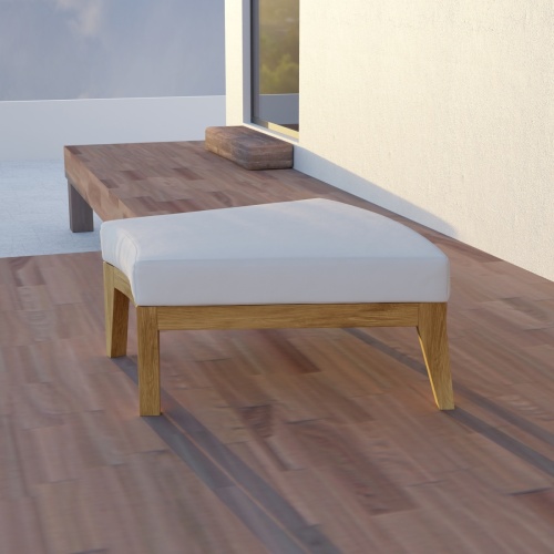 18068DP Kafelonia 1 seater Backless Bench with Kafelonia Sofa Sectional and Club Chair and End Tables and Ottoman on tiled patio in angled aerial view