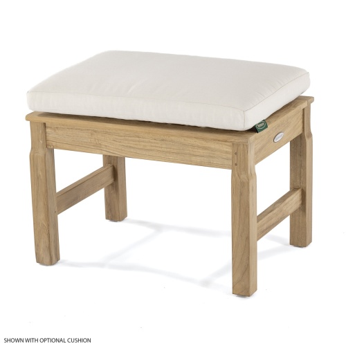 18603 Teak 24 inch long rectangular Shower Bench Seat with optional canvas color cushion on seat angled on white background