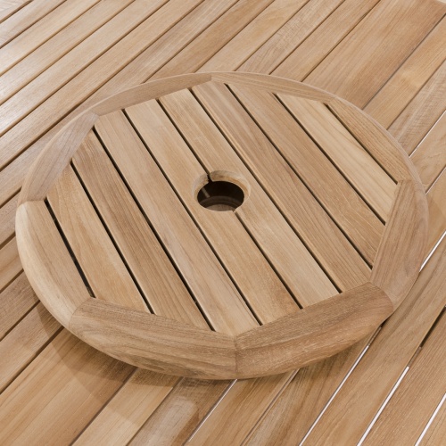 18700 teak lazy susan showing umbrella hole on teak table