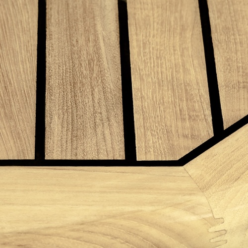 25013 Vogue 4 foot Round Teak Table showing closeup of Sikaflex Marine sealant between table slats
