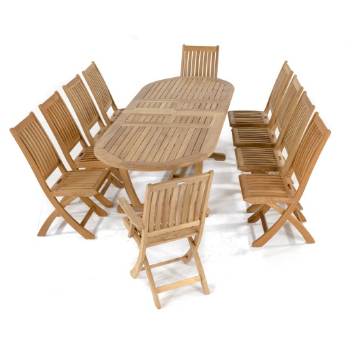 70050 Montserrat Barbuda 11 piece oval teak dining set end view on white background