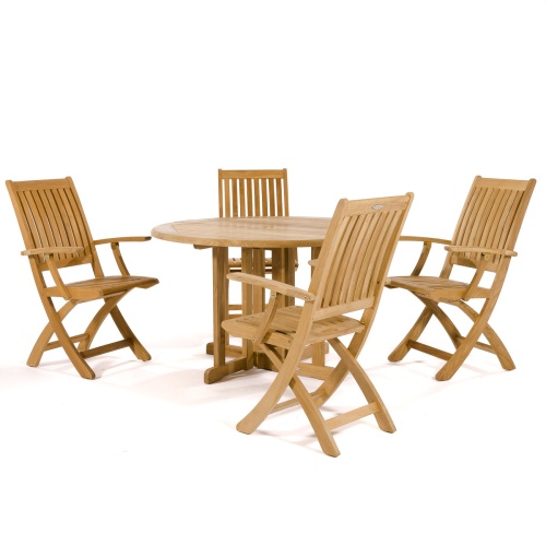 70066  Barbuda Round 5 piece Folding Dining Set on white background