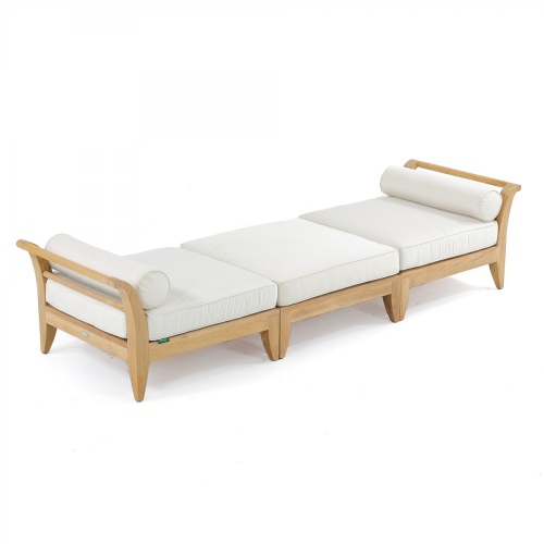 70103 Aman Dais 3 piece teak set of 2 Aman Dais End Sectionals and Ottoman in angled side view on white background 