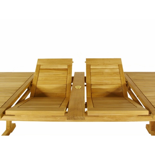70244 Montserrat teak oval extension table closeup view of double butterfly leaf extensions partially open on white background