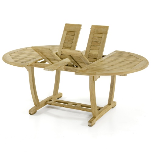 15548 Martinique Teak Table in angled view showing extended with butterfly leaves in v on white background