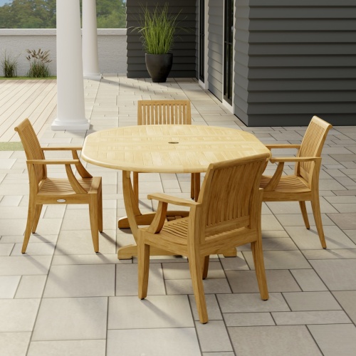70305 Martinique 5 piece Dining Set in side view on stone patio with house window and door in background