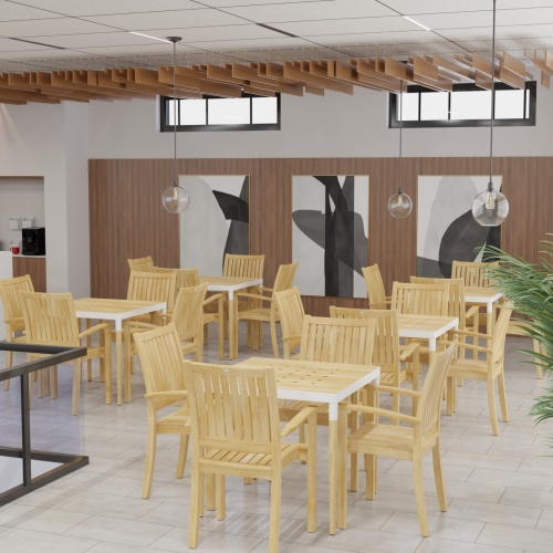 70387 Bloom Sussex 5 pc Dining Set showing showing 5 dining sets in angled on tiled cafeteria dining area with pictures and windows in background   