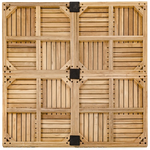70401 parquet teak wooden tiles showing four arranged in square with connectors in place on back of tiles