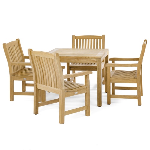 70425 Veranda 5 piece Square Teak Dining Set shown in poly white finish on grass field and tree lined background