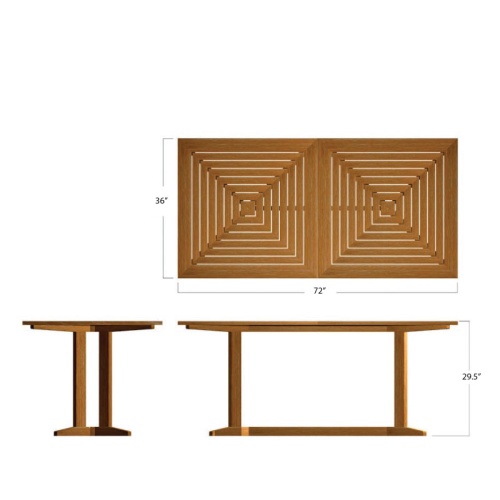 70458 Surf Pyramid Dining Set for 12 shown with 12 Surf Dining Chairs and 2 Pyramid Rectangular teak Dining Tables in angled top view on white background