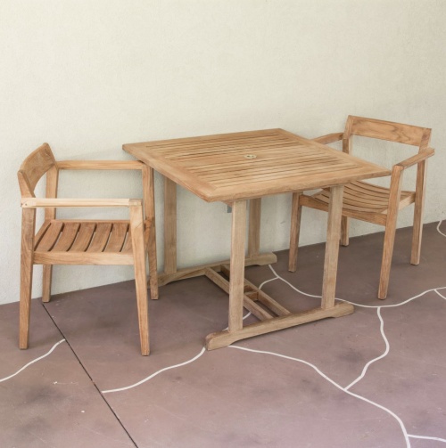 square teak outdoor table and 4 chairs