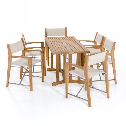 70471 Odyssey Nevis Folding Dining Set on grass field with lake and trees in background