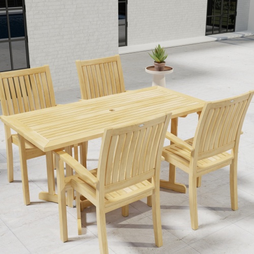 70607 Sussex Nevis 5 pc Dining Set on patio in an angled aerial view with windows of house in background