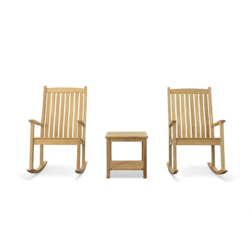 image of 70777 veranda rocker chat set of two teak rocking chair and teak side table on white background