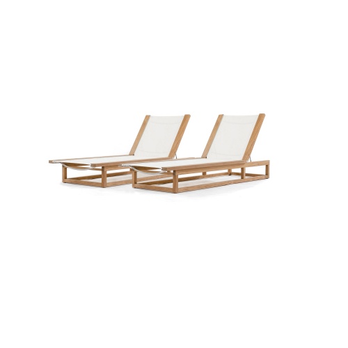 70780 Maya teak Sling Lounger Set showing 2 side by side front facing angled left on white background