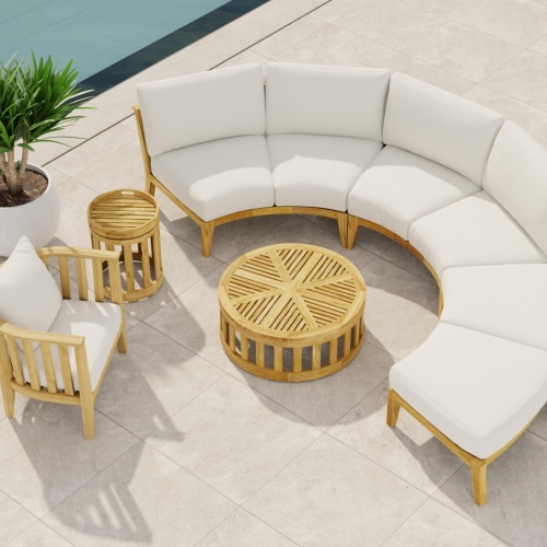 70929 Kafelonia 6 piece Sofa Sectional Set side view on outdoor patio with ocean and blue sky in background