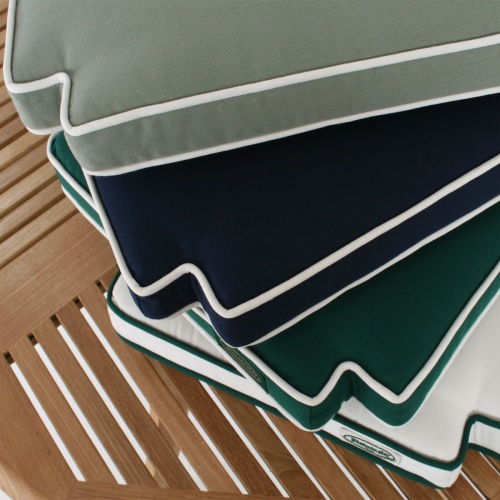 71021MTO armchair cushion in stone green, navy blue, forest green, Canvas color cushions on top of each other
